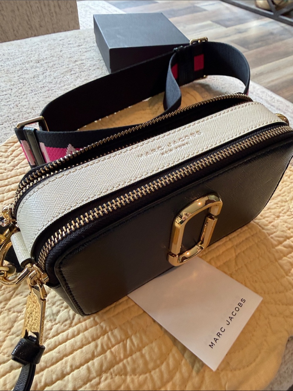 Marc Jacobs Black Crossbody with Pink Strap